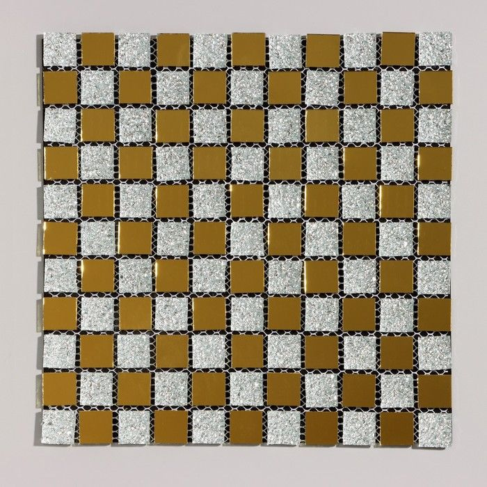 Панель самоклеящаяся 30 30см мозаика клетка серебристо-золотая  #1