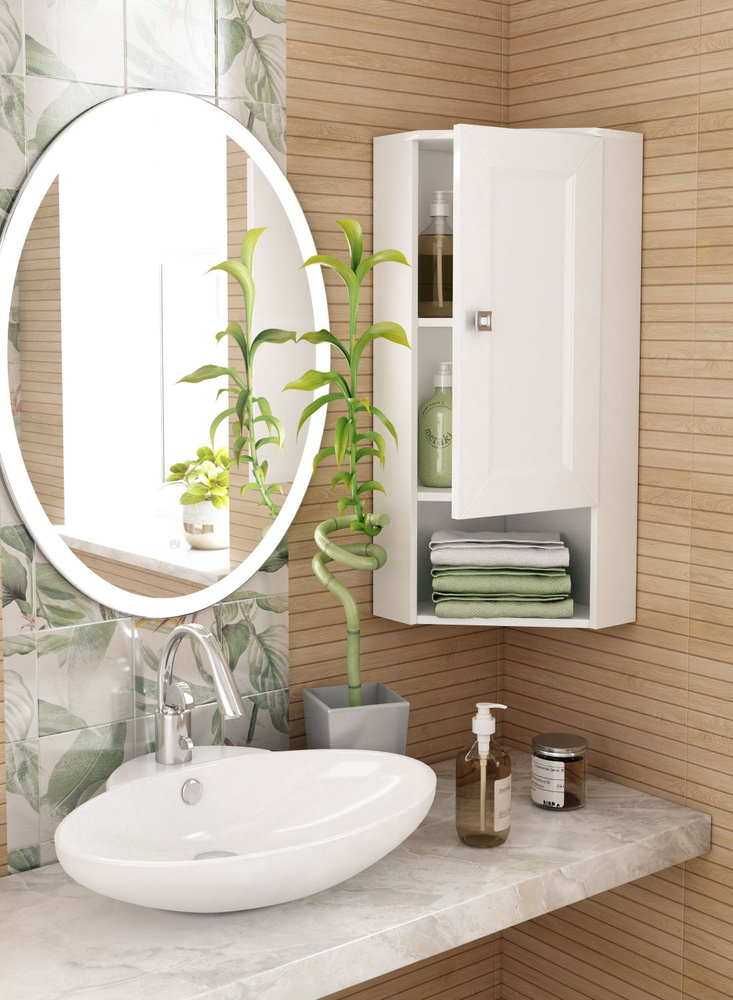 REGENT style Шкаф навесной для ванной, ПеналГранд1д1н/угловой/правый, 31.6х31,6х81.6 см, Правый  #1