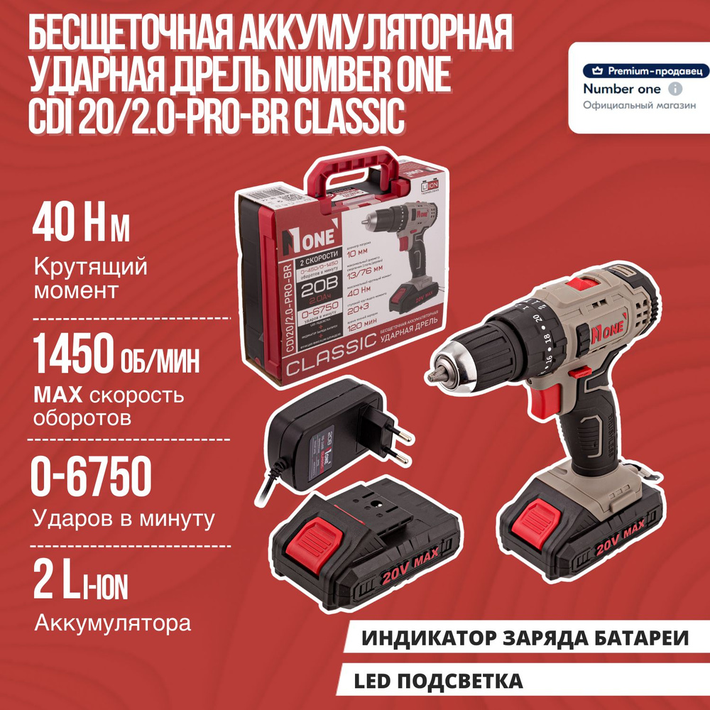 Шуруповерт акк.ударный CDI 20/2.0-PRO-BR CLASSIC(20V,2,0Ah,40Hm,2скор,2акк,З/У,инд.зар,КЕЙС) №1  #1