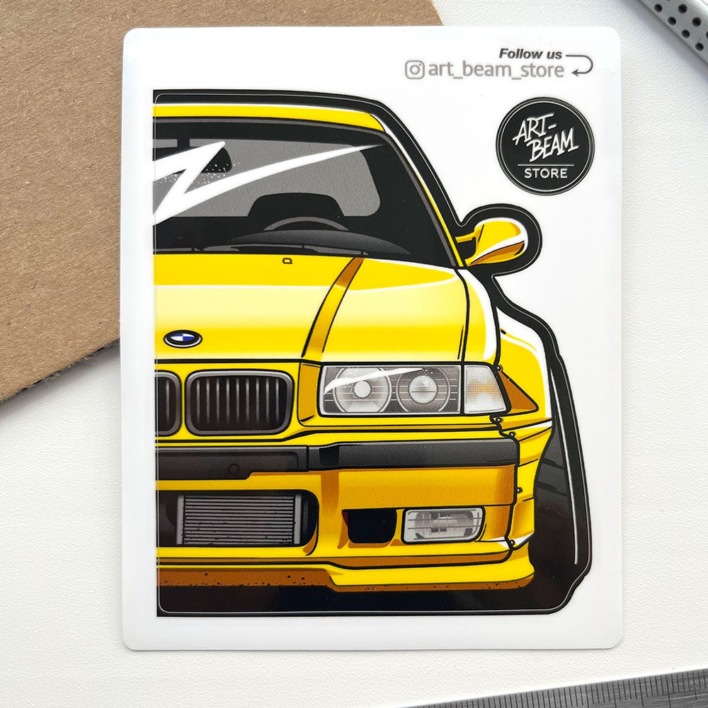 Виниловая наклейка авто BMW E36 M3, Rocket Bunny, желтый #1