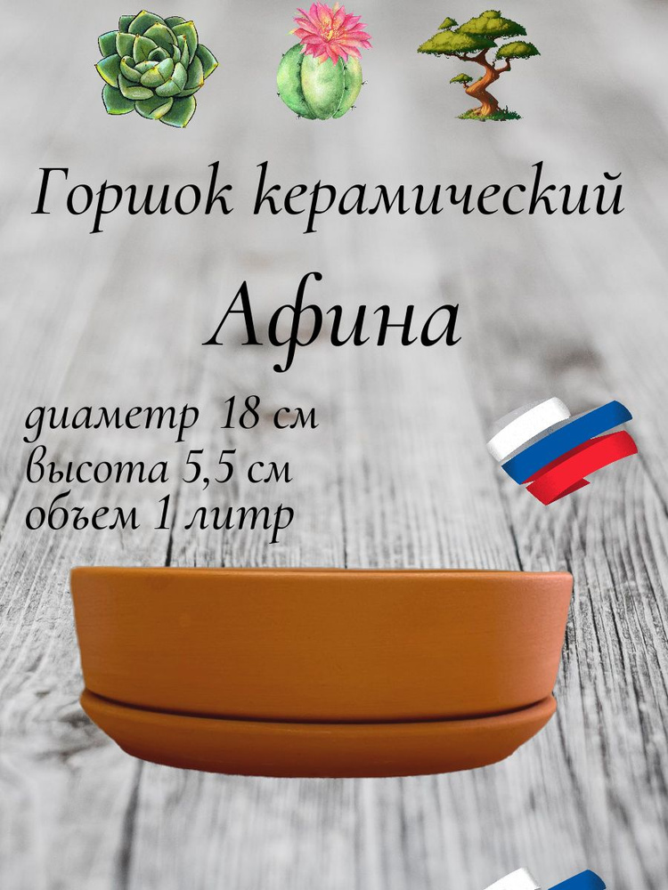 Керамический горшок "Бонсай - Афина" для бонсай, кактусов и суккулентов, диаметр 18 см, высота 5,5 см, #1