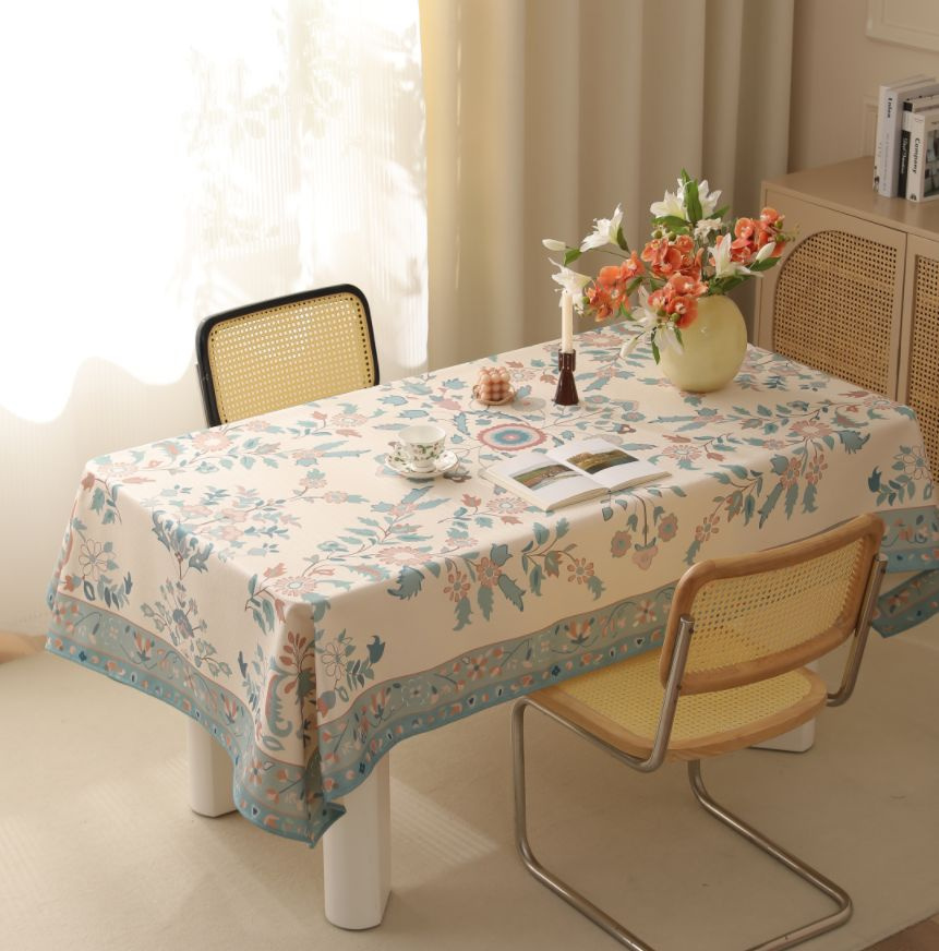 Скатерть на стол тканевая 140х180 см Joy.Yolife прямоугольная с цветочным узором Синие цветы, праздничная, #1