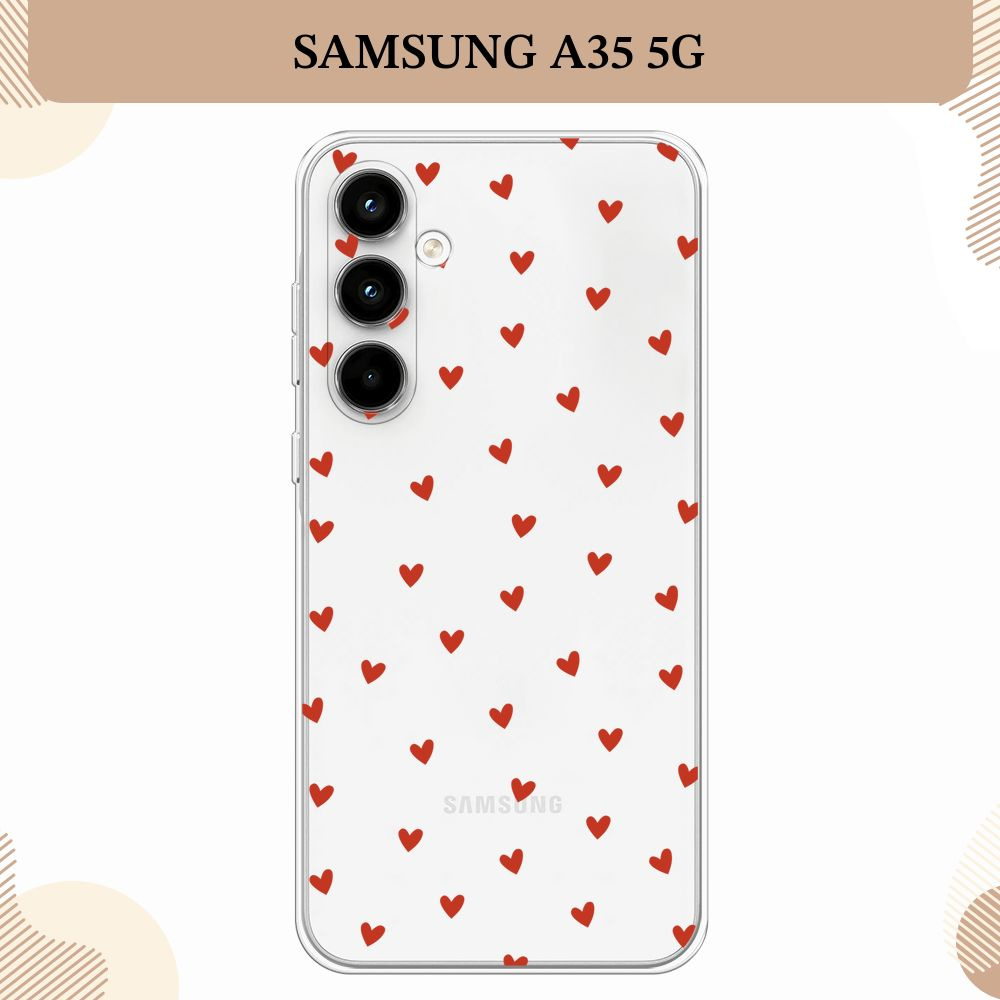 Силиконовый чехол на Samsung Galaxy A35 5G / Самсунг А35 5G Red hearts, прозрачный  #1