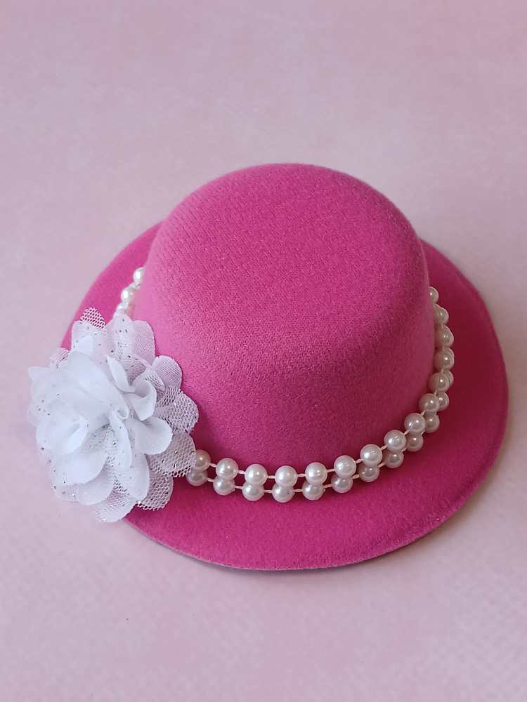 Шляпка на заколках Элегант, Малиновая шляпка, белый цветок  #1