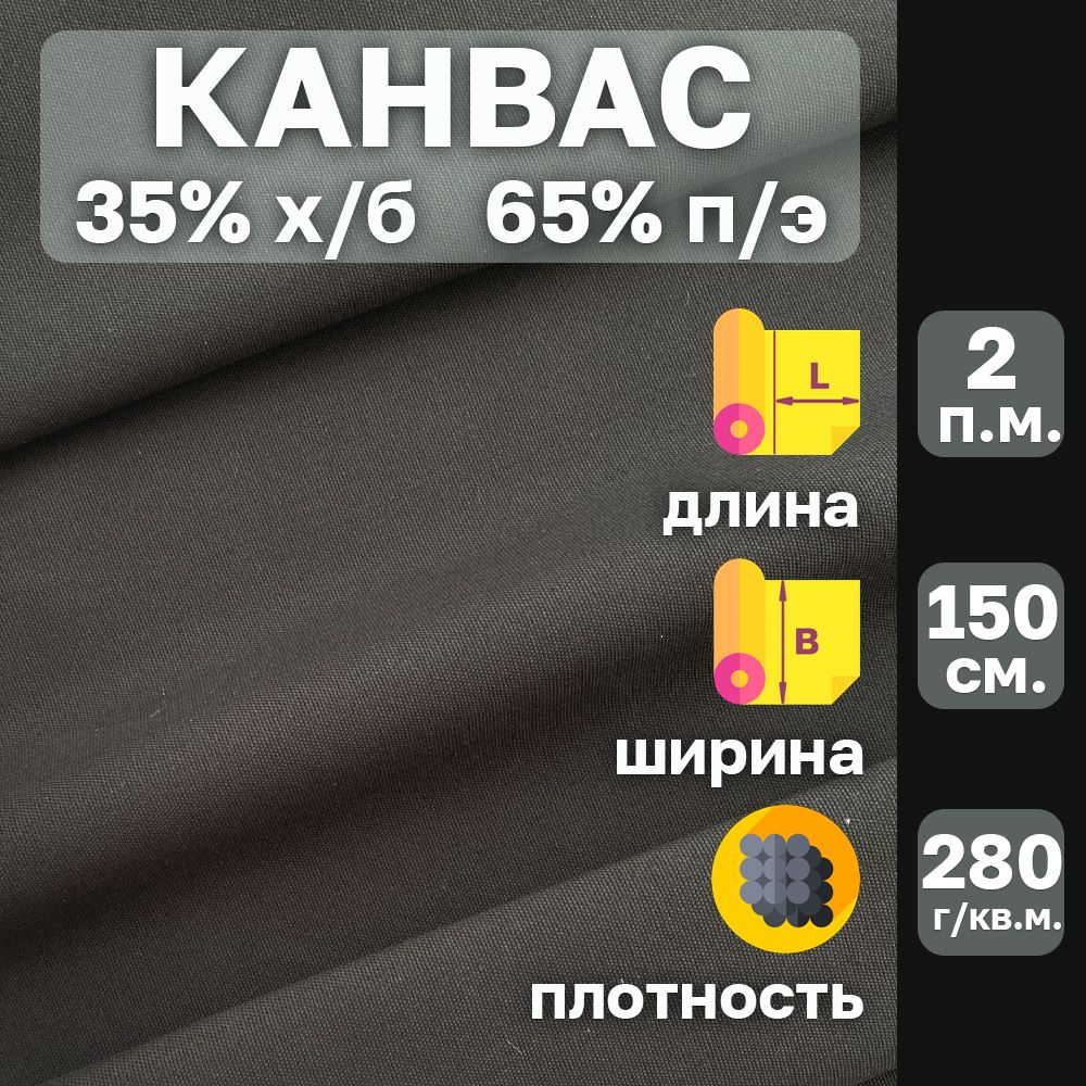 Канвас ткань с водоотталкивающей пропиткой . Цвет Чёрный. Ширина 150 см. Отрез 2 пог.м. 35%хлопок-65%полиэстер. #1