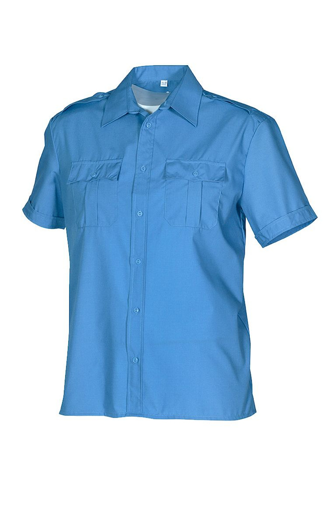 Рубашка мужская голубая с коротким рукавом #1