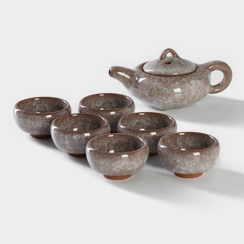 Чайный сервиз "Лунный камень", набор для чайной церемонии на 6 персон: чайник 150 мл, 6 пиал, 50 мл  #1