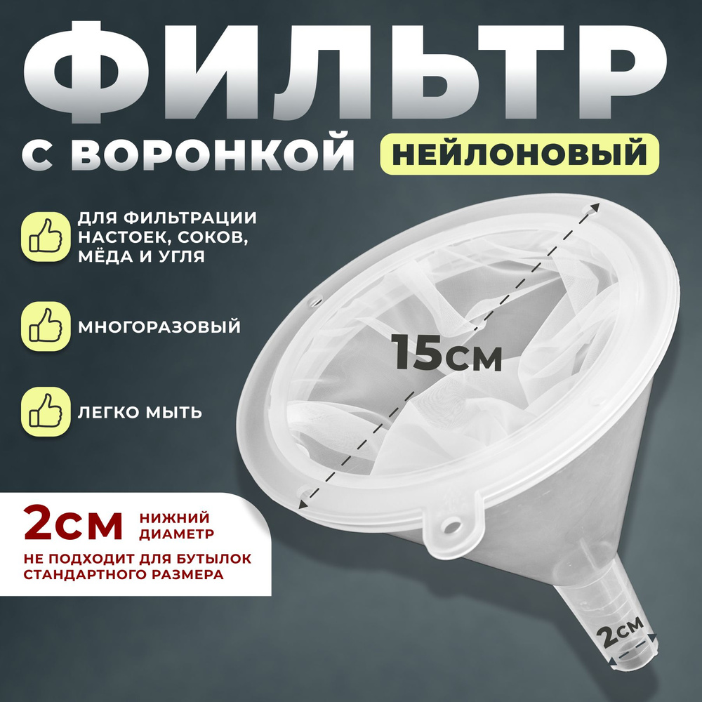 Воронка пластиковая с многоразовым нейлоновым фильтром 150 мм  #1