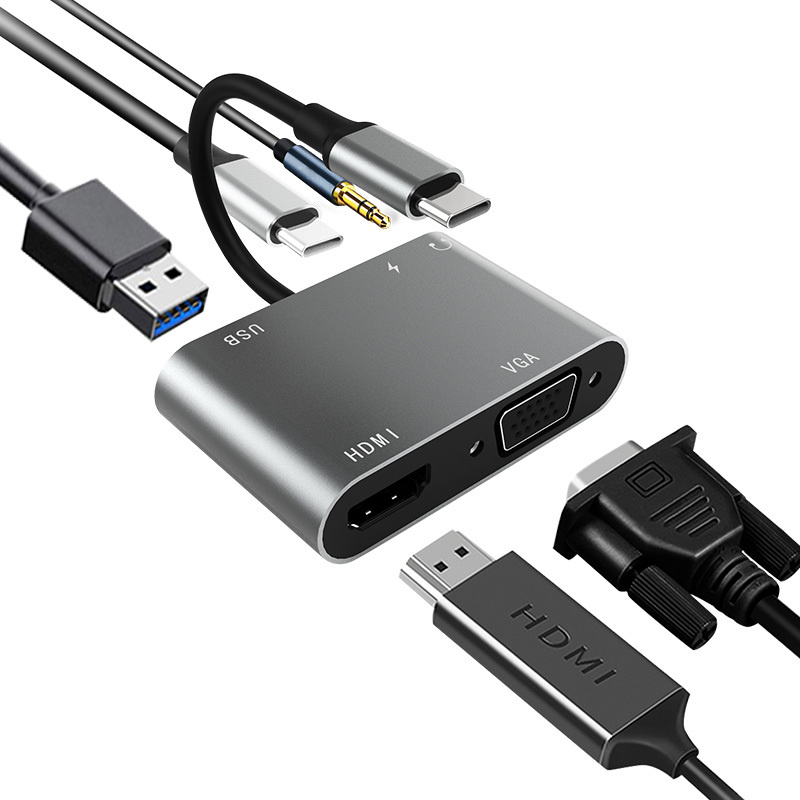 Адаптер Видео Переходник HDMI VGA USB 3.0 PD 3.0 Аудио Mini Jack 3.5 мм