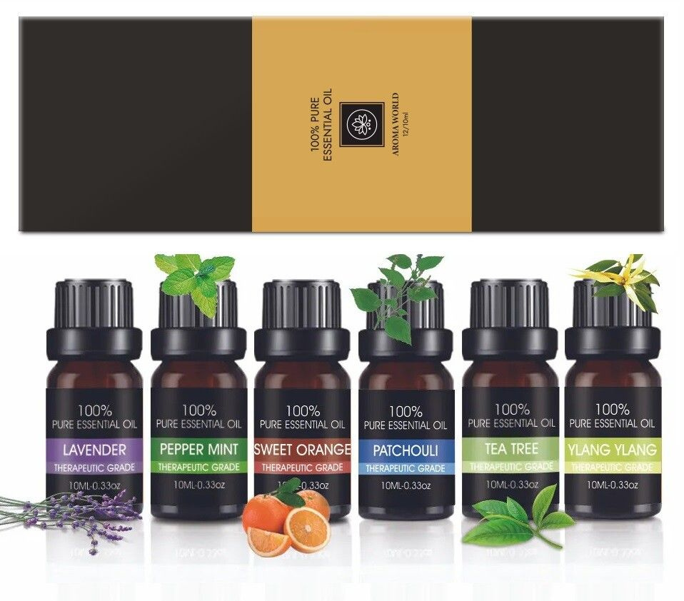 Эфирное масло - набор Aroma World, ароматические масла мяты, лаванды, чайного дерева, пачули, иланг-иланг, апельсина