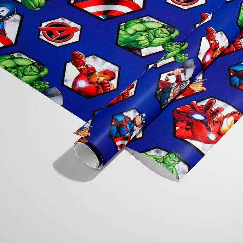 Упаковочная бумага для подарков детская Супергерои Марвел, Человек паук, Халк, Тор, размер листа 60*90 см