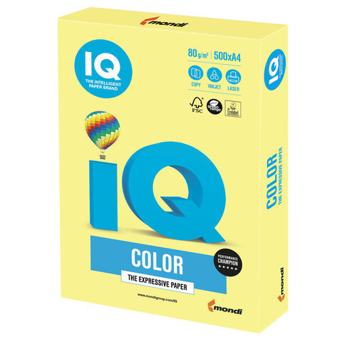 Бумага цветная IQ Color А4. 80г/м . ZG34-лимонно-желтый. 500 листов  #1