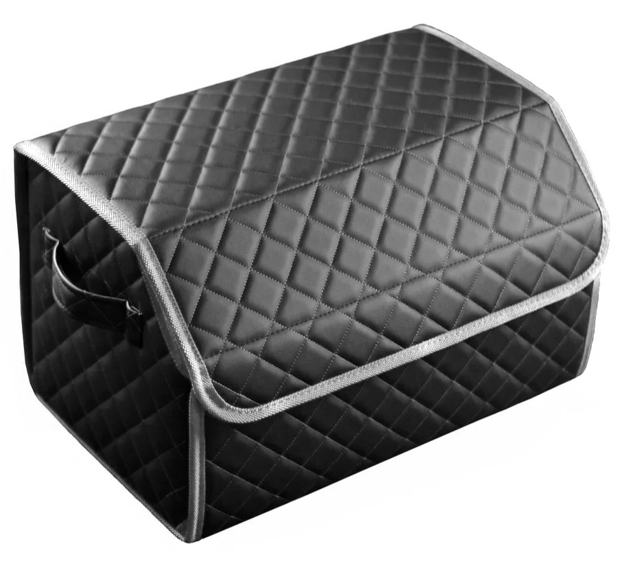 Сумка-органайзер в багажник автомобиля из экокожи черная с серой нитью ViceCar (серая окантовка)  #1