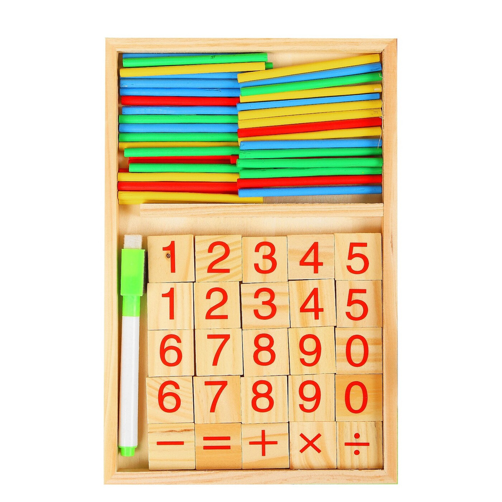 Набор для изучения счета Лесная мастерская "Начинаем считать", палочки, плашки, досочка и маркер, деревянный #1