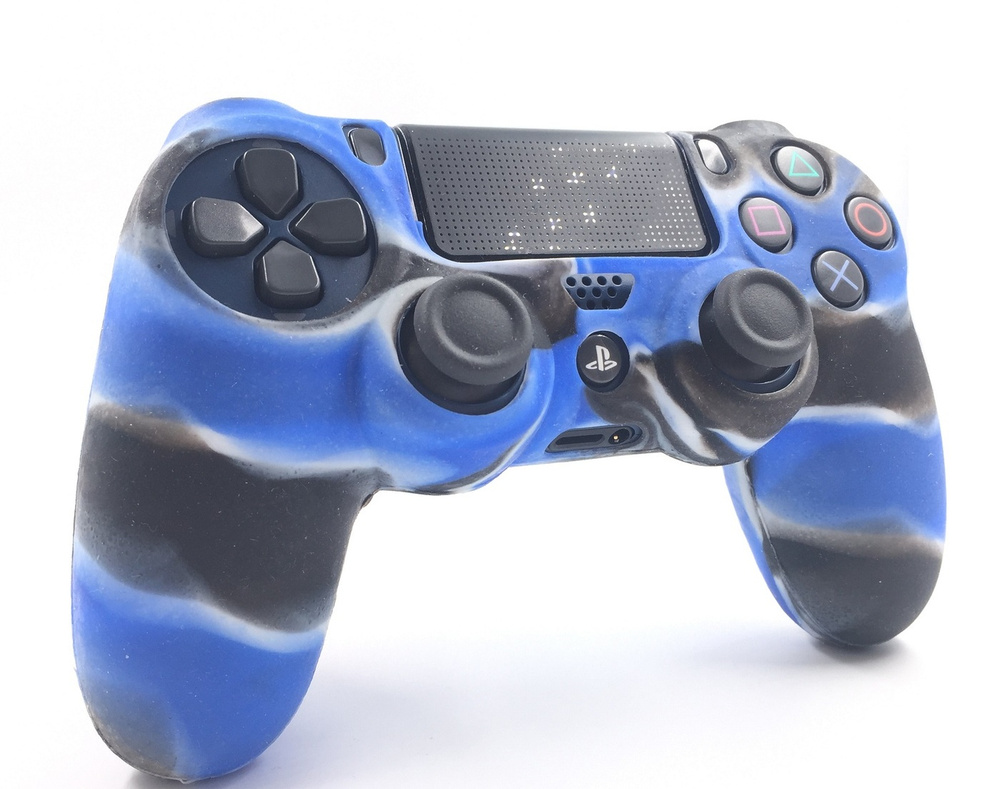 Чехол на геймпад PS4: Cине-Черный (Blue-Black)/полное силиконовое покрытие  #1