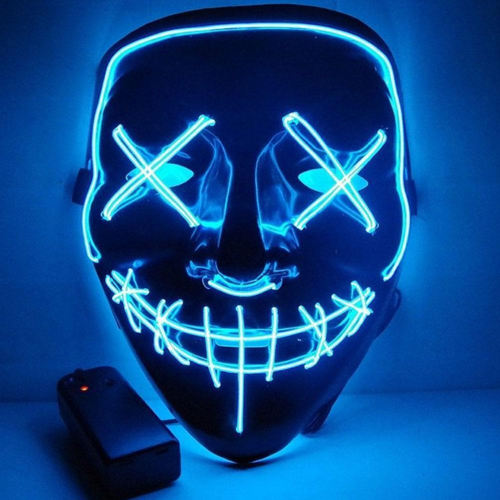 Неоновая маска Анонимуса синяя, Гая Фокса (Карнавальная маска V - значит Вендетта), "Судная ночь", (3 #1