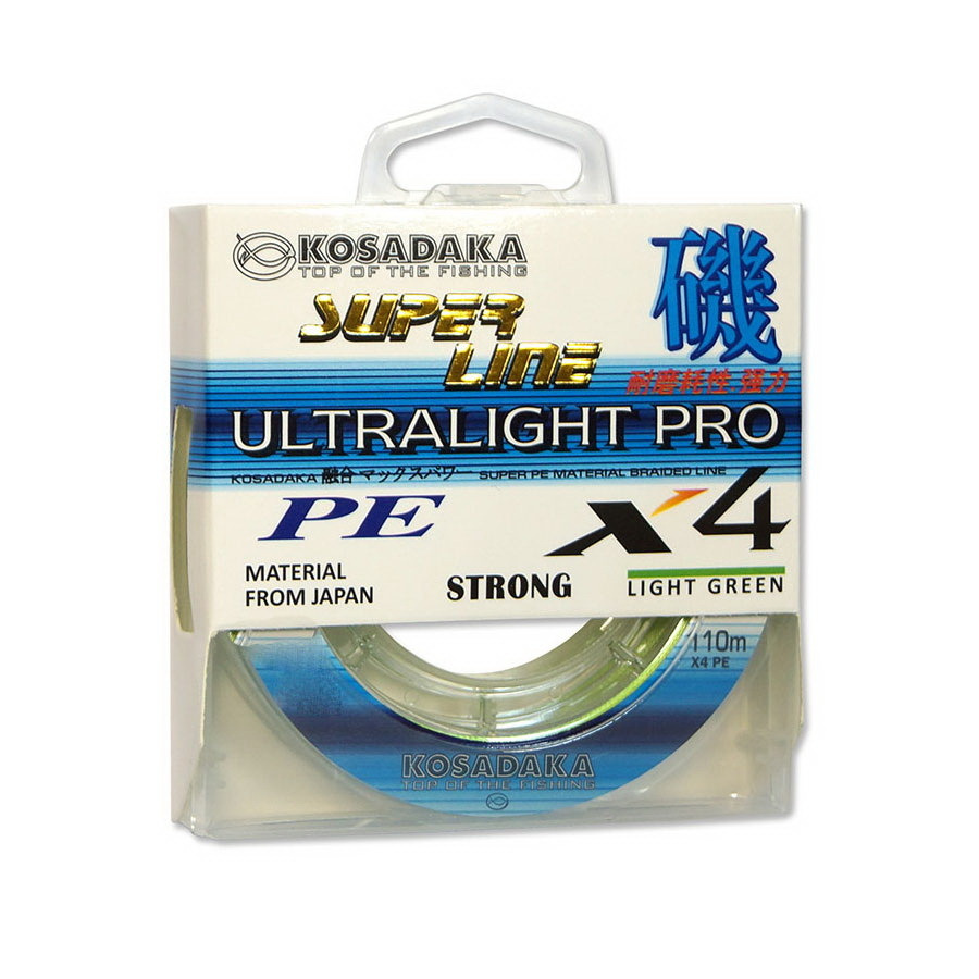 Шнур плетен. Kosadaka "SUPER LINE PE X4 Ultralight PRO" 110м, цв. light green;; 0,10 мм; 5,70 кг  #1