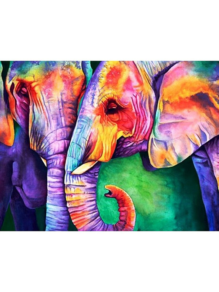 Картина по номерам на холсте и подрамнике Радужные слоны 40х50 см  #1