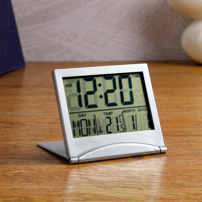 Часы настольные электронные: календарь, будильник, термометр, CR2025 8.8*7.8 см  #1