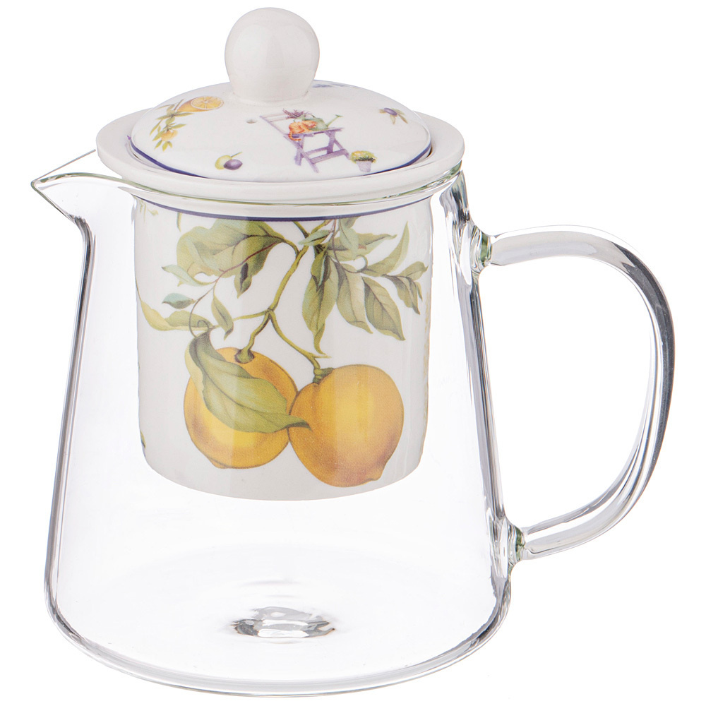 Чайник заварочный стеклянный с фарфоровым ситом Lefard "Прованс Лимоны" 400 мл  #1