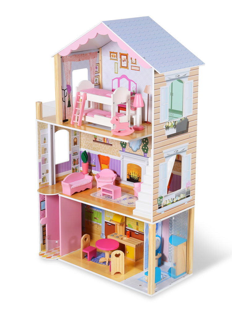 Дом для куклы деревянный с набором мебели #1
