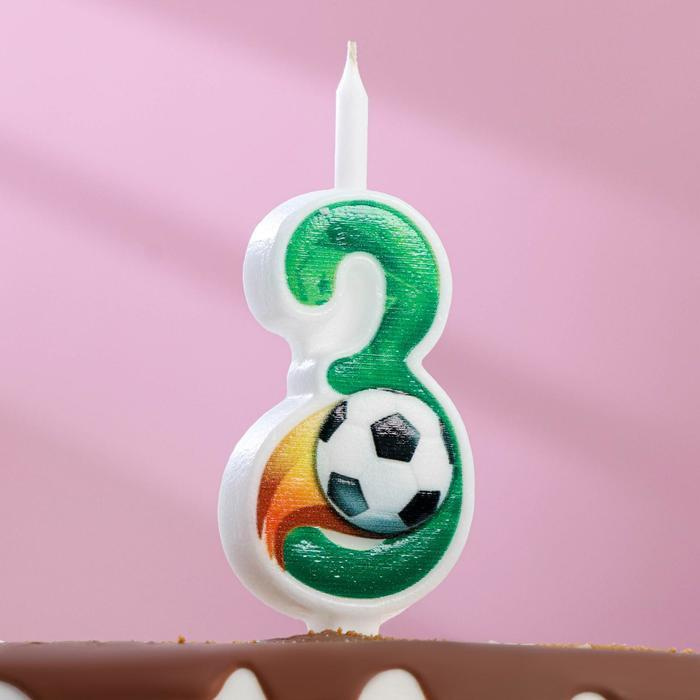 Свеча для торта Футбольная, 12.5 см, зелёная цифра 3 #1