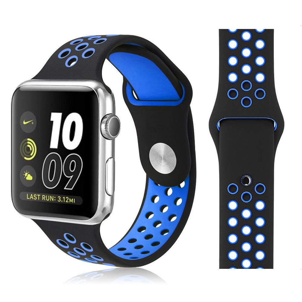 Силиконовый ремешок для часов Apple Watch 38/40/41 мм черный/синий (№8) / Ремешок на часы эпл вотч 38/40/41 #1