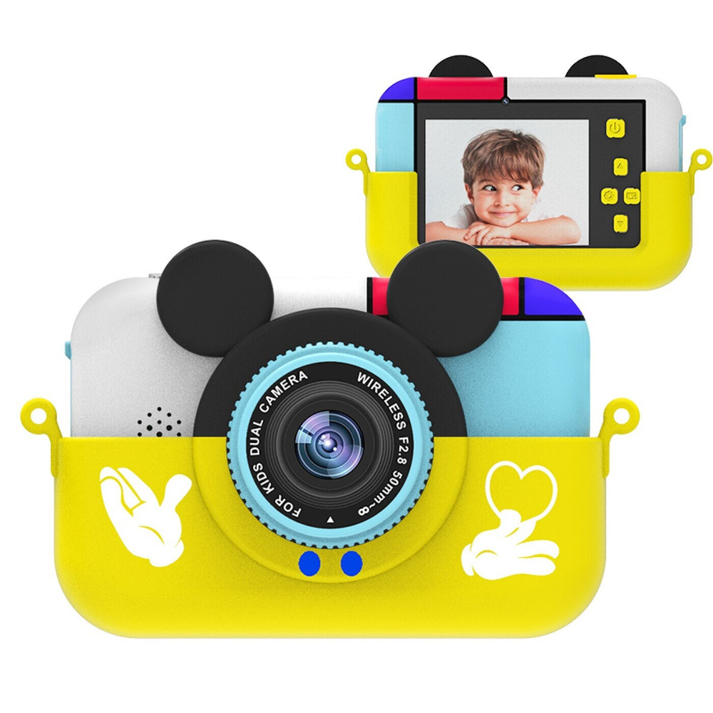 AR Компактный фотоаппарат Детский цифровой фотоаппарат Fun Camera Mickey Mouse, желтый, желтый  #1