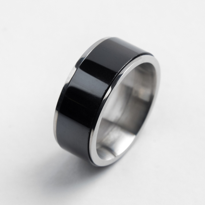 Кольцо керамика "Вайд", 1см, цвет чёрный в серебре, 19 размер 1 шт.  #1