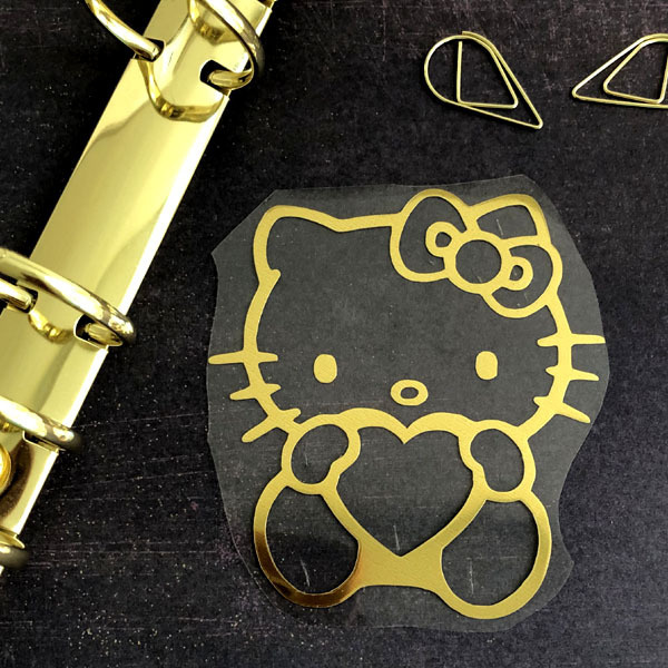 Рисунок контурный из термотрансфера Hello Kitty, пленка зеркальное золото, размер 120х112мм.  #1