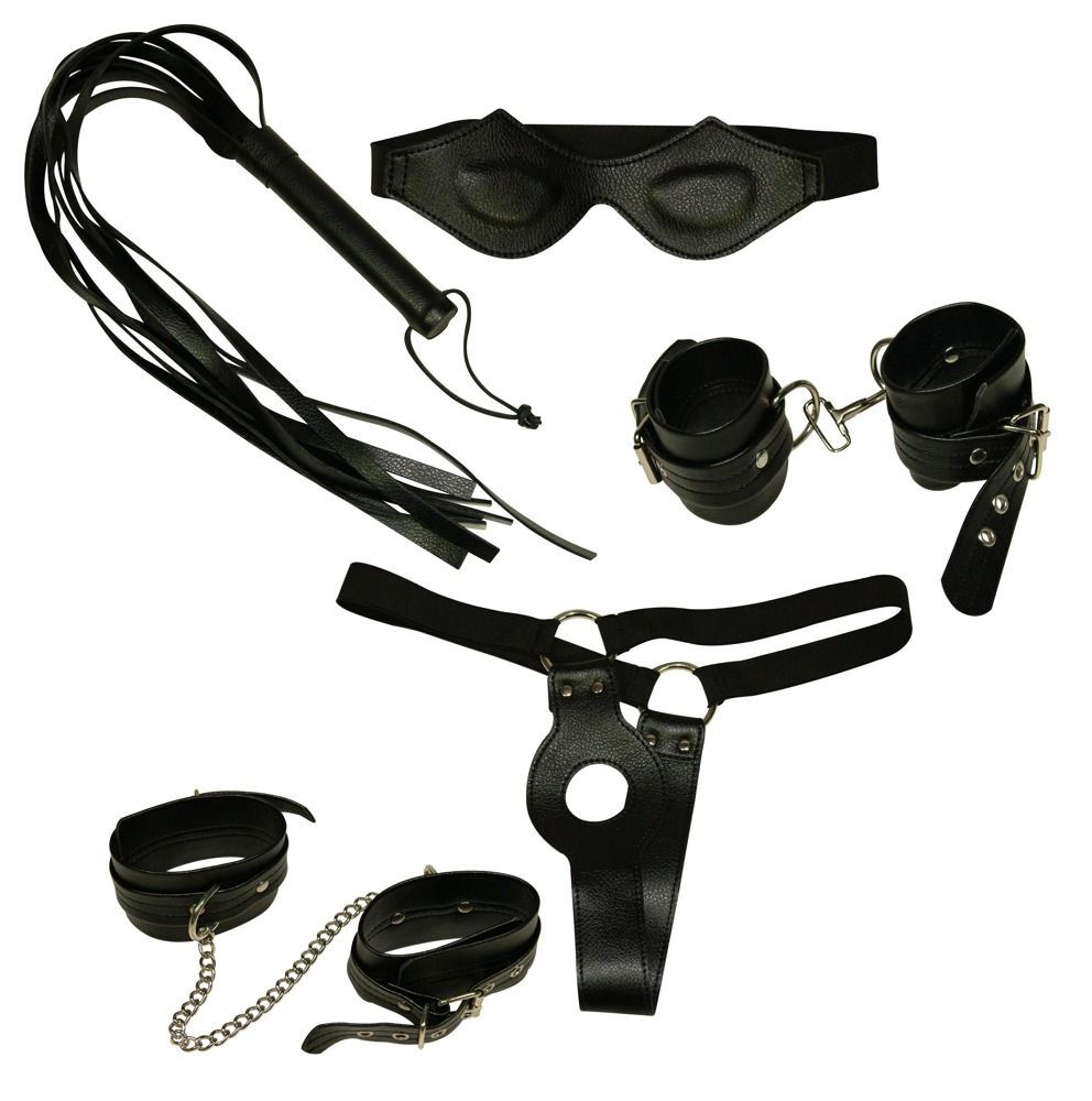 Набор фиксаций: наручники, наножники, плетка, маска и фиксация на женские половые органы  #1