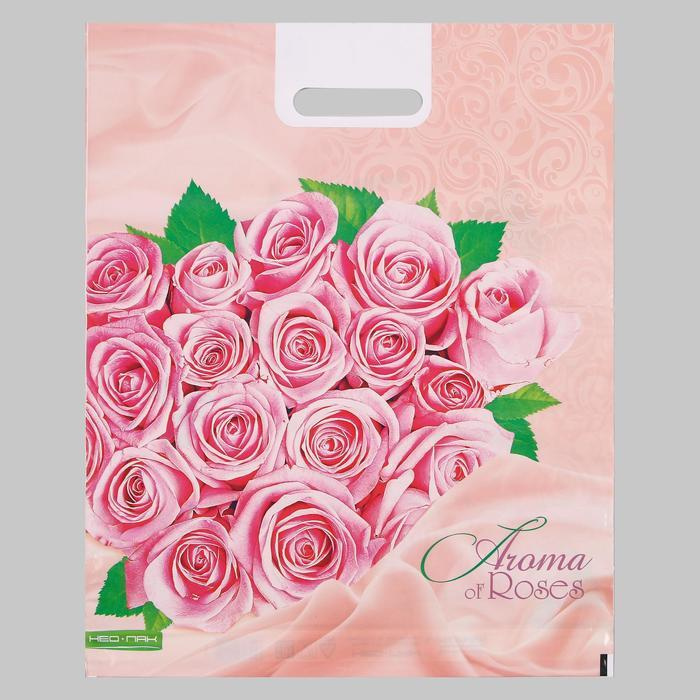 Пакет "Розовые розы", полиэтиленовый с вырубной ручкой, 38х47 см, 60 мкм  #1