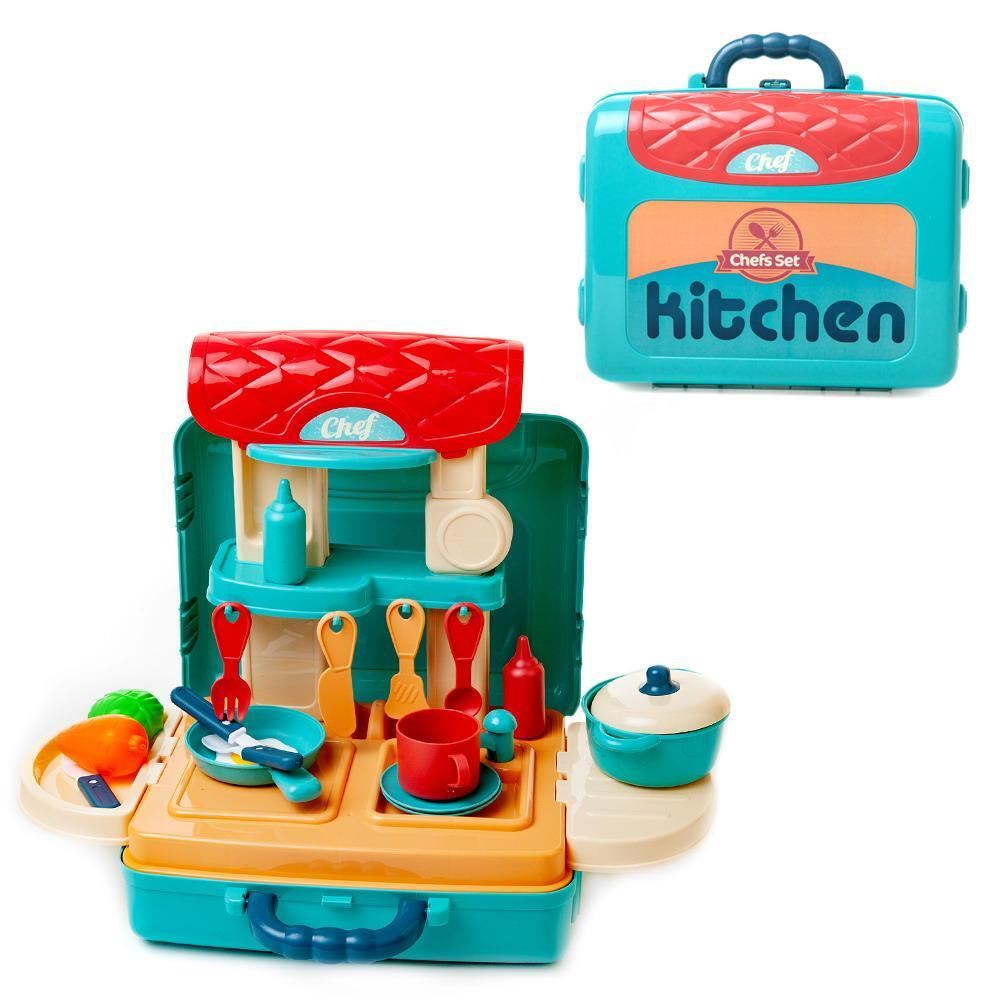 Кухня чемодан детская игровая складная набор Кухня маленького шеф-повара зеленая для девочек, игрушечная #1