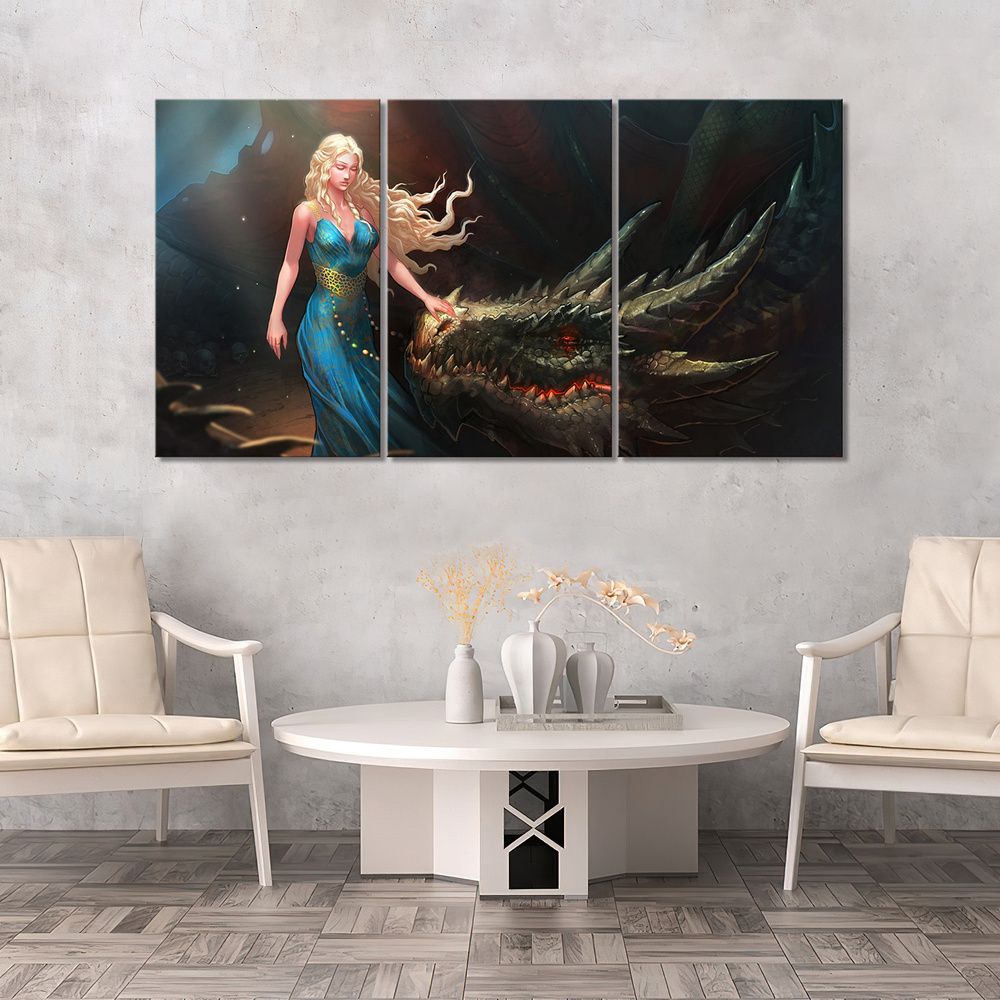 Модульная картина для интерьера на стену Дейенерис Бурерождённая и дракон Игра Престолов (2) 90х50  #1