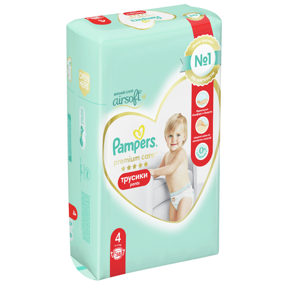 Подгузники трусики Pampers Premium Care, Размер 4, 58 Трусиков, 9кг-15кг  #1