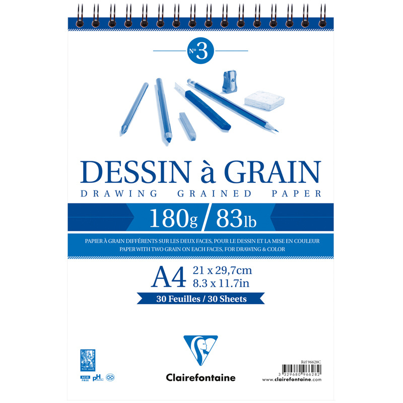 Скетчбук для рисования 30 листов, А4 Clairefontaine "Dessin a grain", на гребне, мелкозернистая, 180г/м2 #1