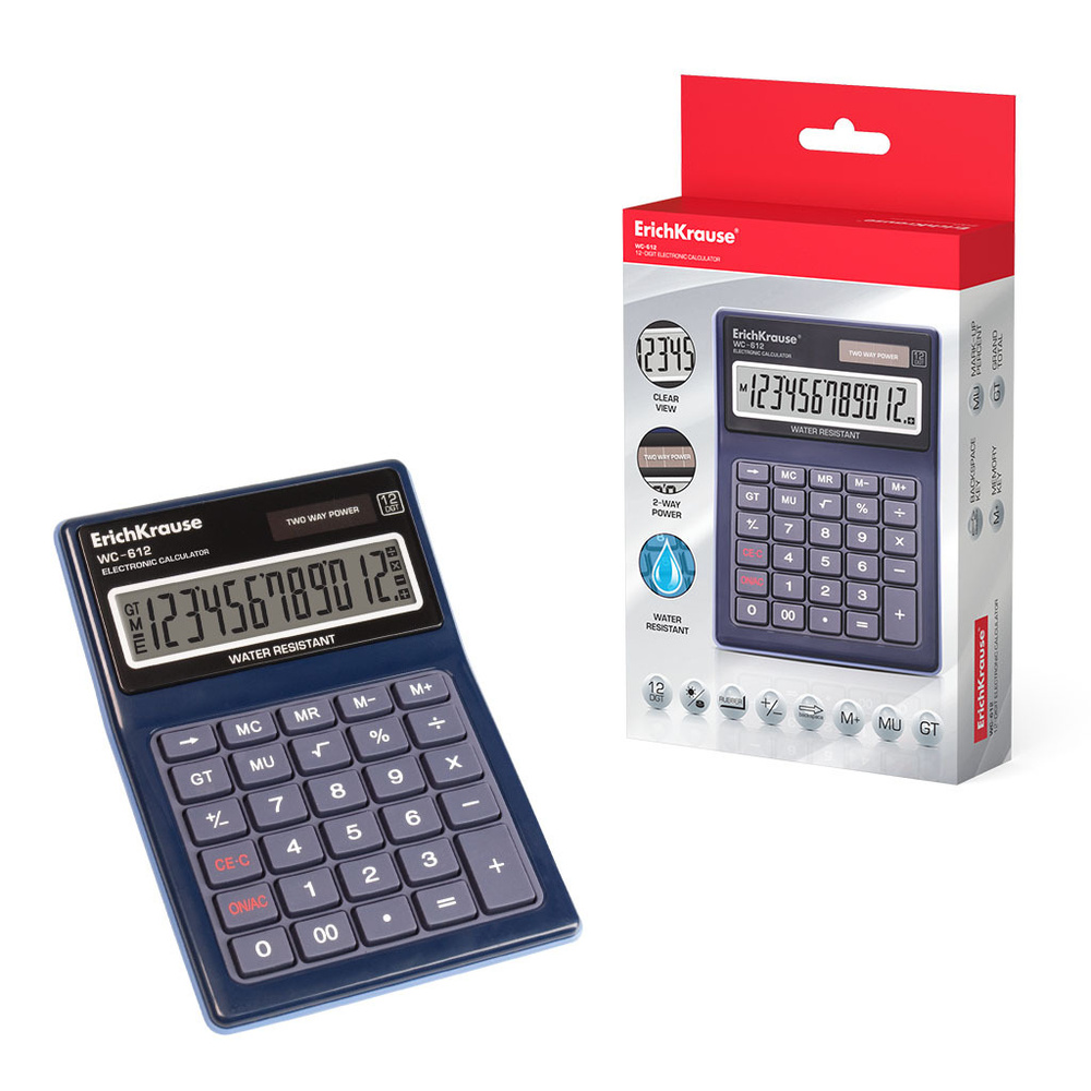 Калькулятор настольный ErichKrause WC-612, 12 разрядов, водонепроницаемый,синий  #1