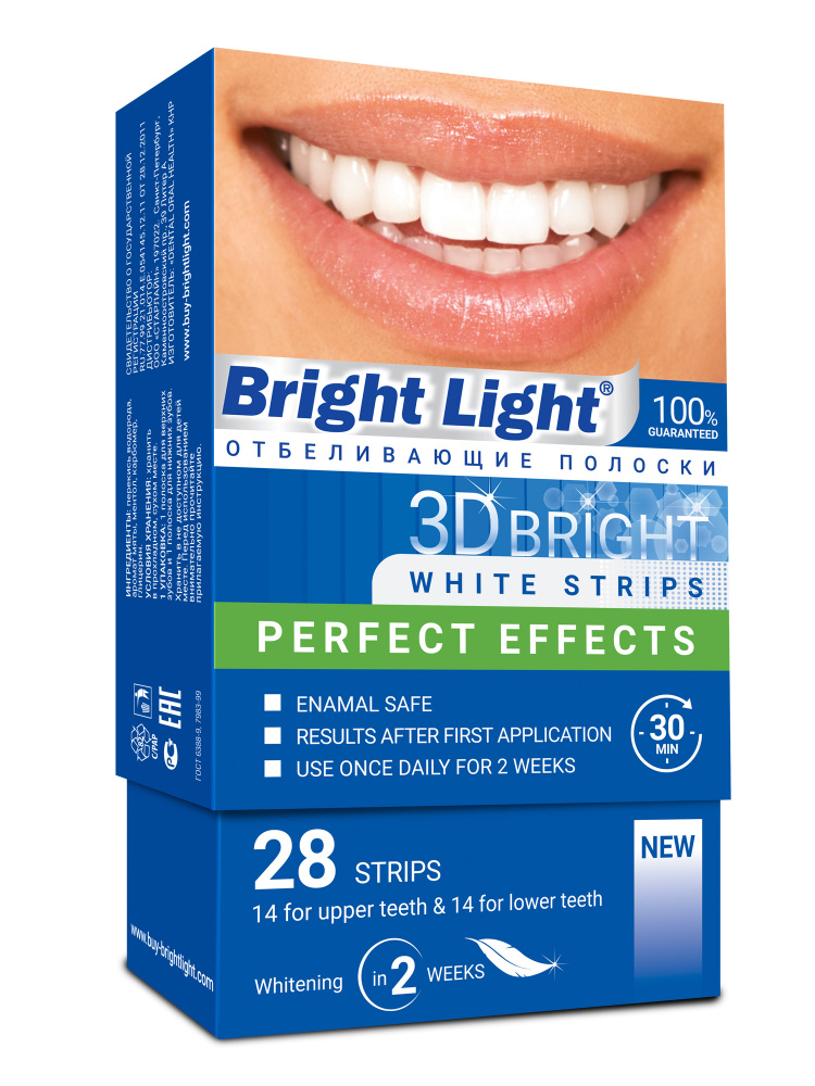 ДЛЯ ЧУВСТВИТЕЛЬНЫХ ЗУБОВ отбеливающие полоски для зубов Bright Light "3D Bright Perfect Effects"  #1