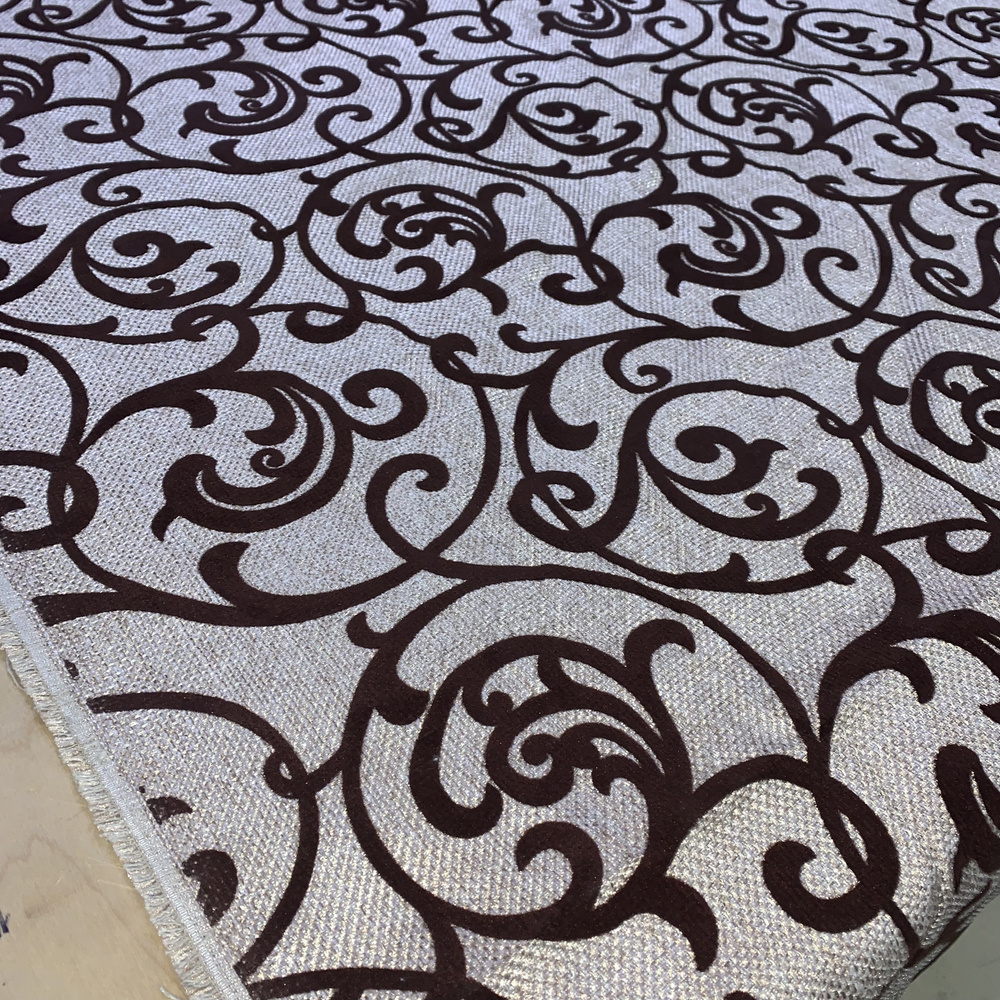 Мебельная ткань Флок на рогожке с рисунком (259-2) темно-коричневый/бежевый  #1