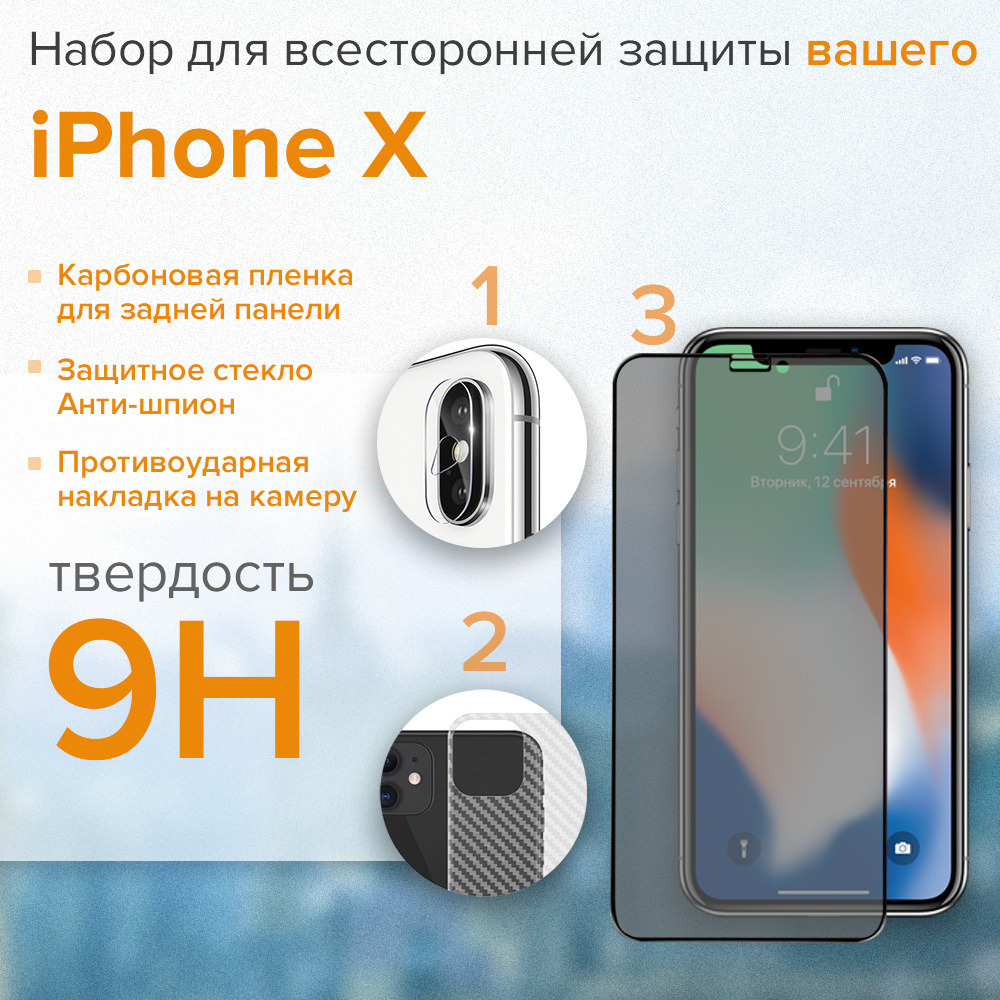 Комплект защитных стекол 3 в 1 для iPhone 10, стекло для экрана, для камеры, защита для задней панели #1