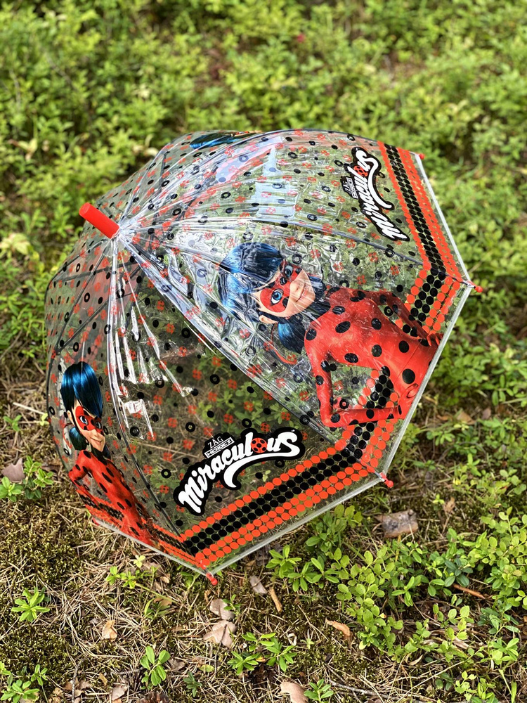 Зонт-трость / Детский зонтик от дождя Galaxy C-529 Леди Баг и Супер-Кот полуавтомат  #1
