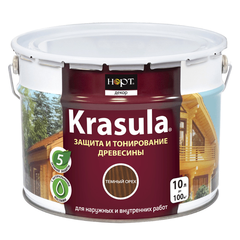 Krasula 10л темный орех, Защитно-декоративный состав для дерева и древесины Красула, пропитка, защитная #1