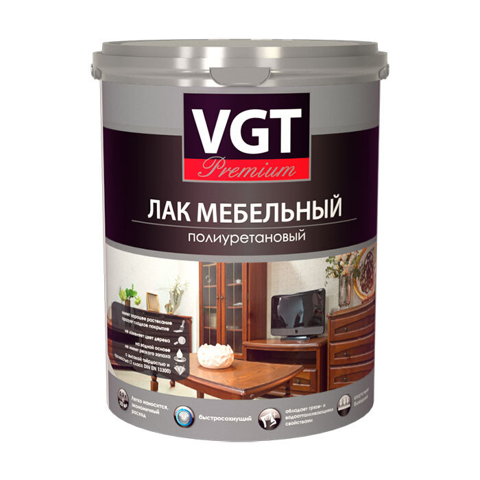 Лак для мебели VGT PREMIUM полиуретановый матовый, 0.9 кг #1