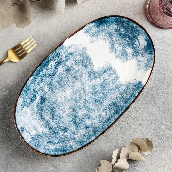 Блюдо керамическое сервировочное Море , 30,5x17,5 см, цвет синий  #1