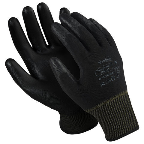 Перчатки нейлоновые MANIPULA "Микропол", полиуретановое покрытие (облив), размер 9 (L), черные, TPU-12 #1