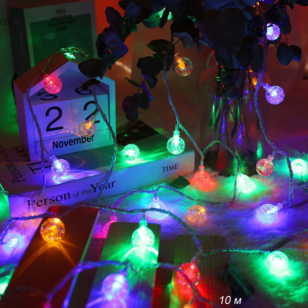 Гирлянда новогодняя светодиодная Хрустальные шарики 10 м, 100 LED 8 режимов / L105 /уп 50/ разноцветный #1