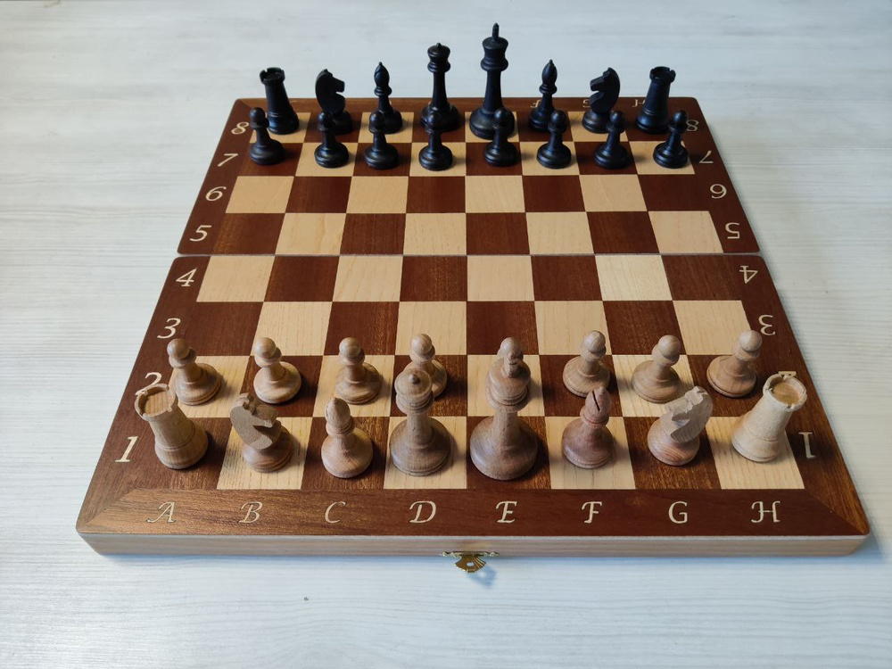 Шахматы складные деревянные турнирные Интарсия темные 40 х 40 см  #1