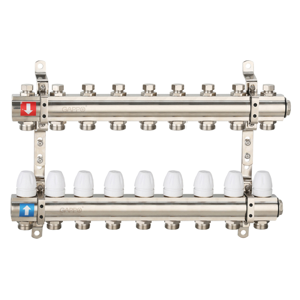 Коллектор регулируемый с запорными клапанами из латуни Gappo G427.9 9-вых.x1"x3/4" уп. 1 шт.  #1