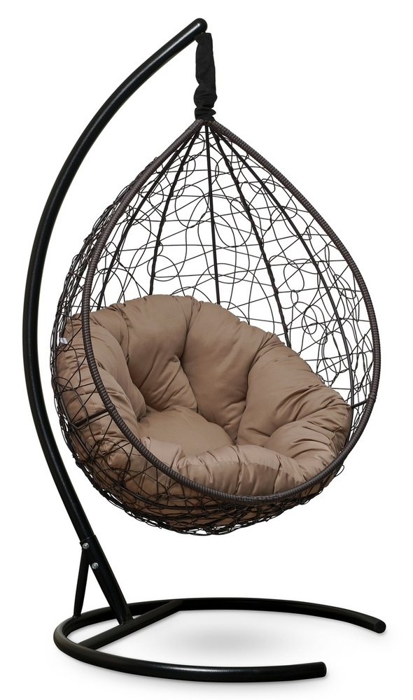 Подвесное кресло-кокон SEVILLA VERDE коричневый + каркас (бежевая подушка)  #1