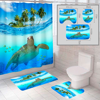 Комплект штора и 2 коврика для ванной комнаты "Океан-10" #1